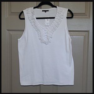 Private Property 68% Cotton 32% Nylon White Stone Ruffle Collar Tank Top wmns XL